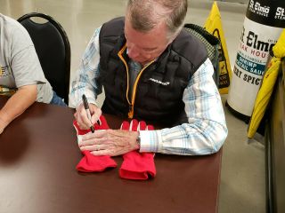 INDYCAR RED RACING GLOVES SIZE L/XL SIGNED BY JOHNNY RUTHERFORD 2