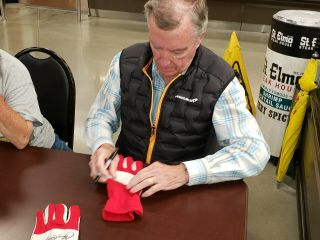 INDYCAR RED RACING GLOVES SIZE L/XL SIGNED BY JOHNNY RUTHERFORD 4