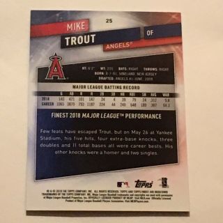 2019 Topps Finest Mike Trout Purple Refractor 181/250 2