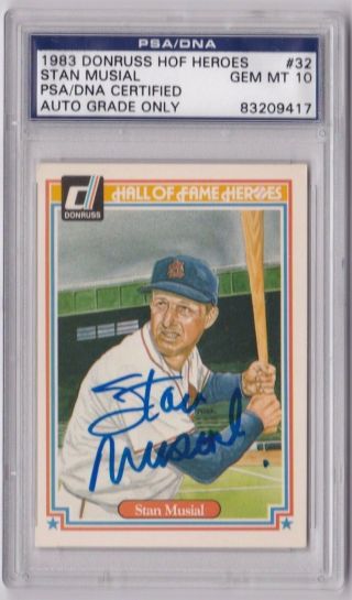 Stan Musial Signed 1983 Donruss Hall Of Fame Heroes Psa/dna Gem 10 - Auto