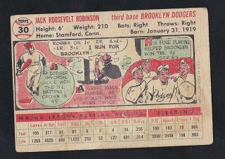1956 Topps Baseball Jackie Robinson 30 Brooklyn Dodgers Good - Very Good 2
