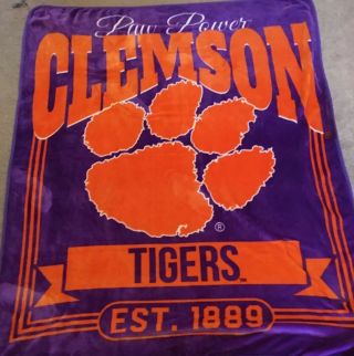 Clemson Tigers Ncaa 50 X 65 Throw Blanket Paw Power Est 1889