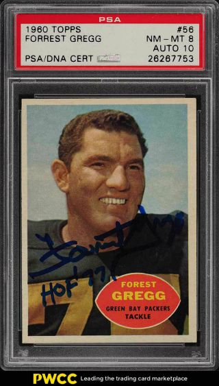 1960 Topps Football Forest Gregg Psa/dna 10 Auto 56 Psa 8 Nm - Mt (pwcc)