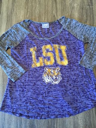 Womens Pro Player Lsu Tigers 3/4 Sleeve Shirt Purple Sz Xxl