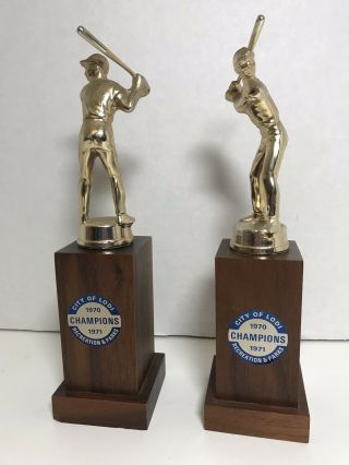 Vintage Baseball Metal Wood Base Trophies,  2 Quantity.  See Pictures.