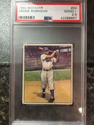 1950 Bowman Baseball Card Jackie Robinson 22 Psa 2.  5 Good,