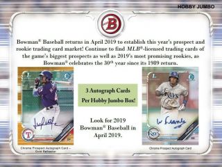 Tampa Bay Rays 2019 Bowman Baseball 2 Jumbo Box 1/4 Case Break 1