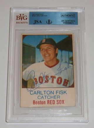 1975 Red Sox Carlton Fisk Signed Card Hostess Jsa Slabbed Auto Autographed Hofer