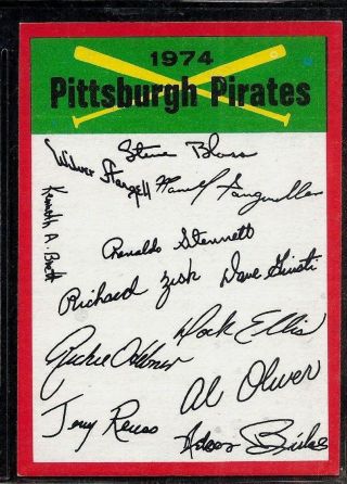 1974 Topps Baseball Pirates Team Checklist Signature Card Willie Stargell Ex - Mt