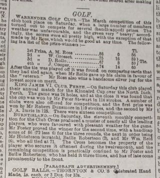 1876 Edinburgh Scotland Newspaper Warrender / King James Vi Golf Clubs