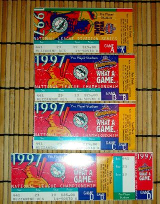 Miami Marlins - 4 1997 National League Championship Series Tickets Incl 1 Complete
