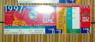 MIAMI MARLINS - 4 1997 NATIONAL LEAGUE CHAMPIONSHIP SERIES TICKETS INCL 1 COMPLETE 4