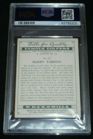 1930 W.  D.  & H.  O.  Wills Famous Golfers 22 Harry Vardon PSA 6 EX - MT Sharp PGA HOF 2