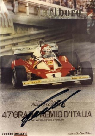Niki Lauda Ferrari Formula One World Champion Autograph,  Signed Photo