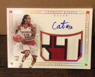 Anthony Barber 2016 National Treasures Collegiate Auto Patch /10 Rookie Nc State