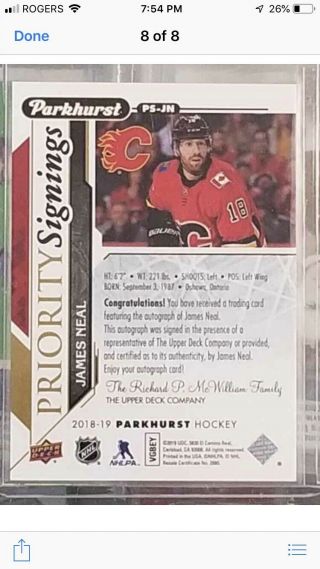 James Neal 2018 - 19 Parkhurst Priority Signings /25 Calgary Flames 2