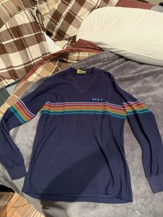 Rare Vintage Ucla Bruins V Neck Long Sleeve Shirt 70s 80s Rainbow Ncaa S M