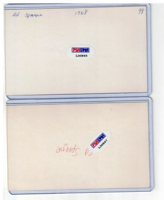 (2) ED SPRAGUE SR INDEX CARD SIGNED 1968 - 76 A ' S REDS CARDINALS PSA/DNA CERTIFIED 2