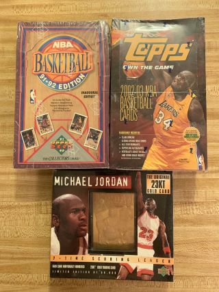 1991 - 92 Upper Deck & 2002 - 03 Topps Basketball Hobby Boxes & Michael Jordan Gold