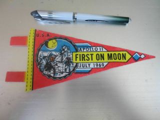 U.  S.  A.  Apollo 11 First On Moon July 1969 Pennant 7 Inches - Vintage Pendant