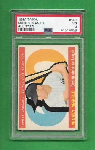 1960 Topps 563 Mickey Mantle All Star Psa Vg 3 Ny Yankees Baseball Card