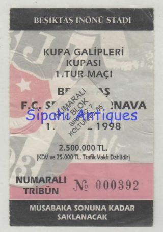 Besiktas Jk - Spartak Trnava 1998 Cup Winners Cup Match Soccer Football Ticket