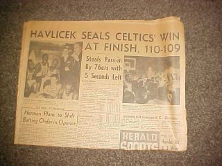 1965 John Havlicek Newspaper " Havlicek Stole The Ball " Boston Celtics