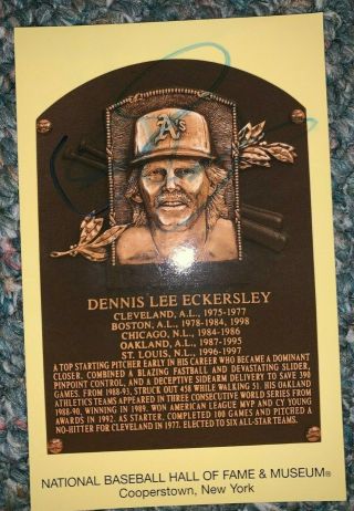 Dennis Eckersley Signed Autograph Hof Plaque Postcard Hall Of Fame Auto