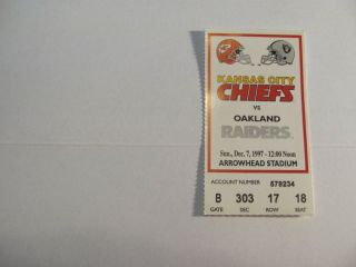 Kansas City Chiefs Ticket Stub 12/7/97 Oakland Raiders
