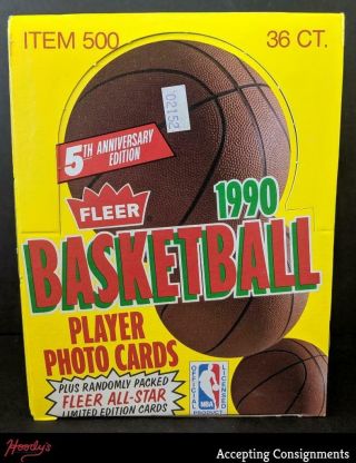 1990 Fleer Basketball Wax Box - 36 Wax Packs
