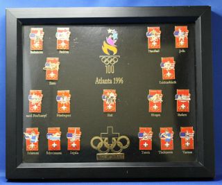 ATLANTA 1996 Swiss Olympic Team 17 Pins,  LIMITED 016/150 with Wood Frame 2