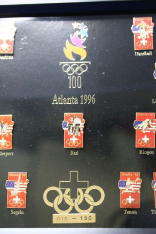 ATLANTA 1996 Swiss Olympic Team 17 Pins,  LIMITED 016/150 with Wood Frame 8
