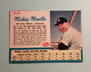 1962 Post Baseball 5 Mickey Mantle Yankees Hand Cut See Scan Thanks