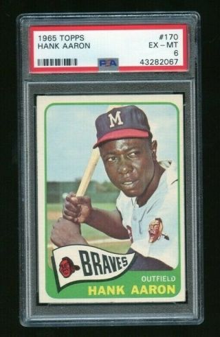 1965 Topps Hank Aaron Baseball Card 170 Psa 6 Ex - Mt Braves