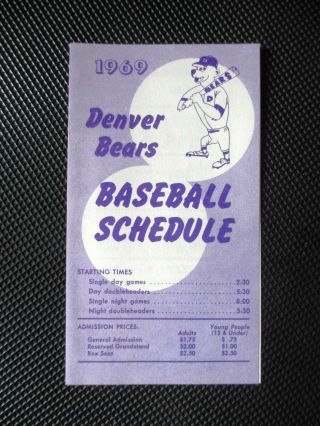 1969 Denver Bears American Association Baseball Pocket Schedule