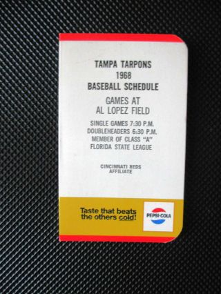 1968 Tampa Tarpons Florida State League Baseball Pocket Schedule
