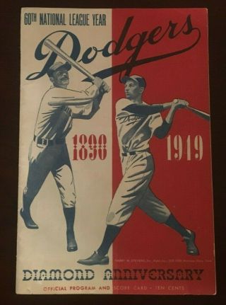 Vintage 1949 Brooklyn Dodgers Program Scorecard Red Sox Jackie Robinson Snider