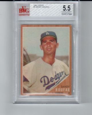 1962 Topps 5 Sandy Koufax Los Angeles Dodgers Bvg Graded 5.  5,