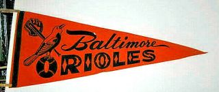 1960’s Baltimore Orioles Felt Baseball Black & Orange Pennant 11.  5 X 29