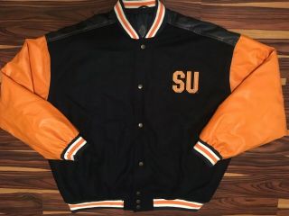 Syracuse Varsity Jacket Sz Xxl 2xl Orangemen Poly Vinyl Wool Blend Orange Blue