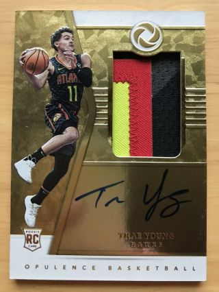 Trae Young 2018 - 19 Panini Opulence Rookie Patch Auto Gold Rc 4cl Rpa /25