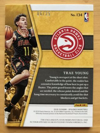 TRAE YOUNG 2018 - 19 Panini Opulence Rookie Patch Auto GOLD RC 4CL RPA /25 2