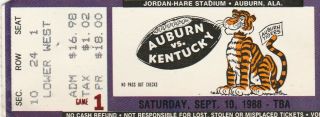 Old Vintage 1988 Auburn Vs Kentucky Football Ticket Stub Jordan Hare Stadium