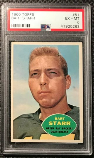 1960 Topps Bart Starr Psa 6 Ex - Mt 51.  Green Bay Packers Football Card
