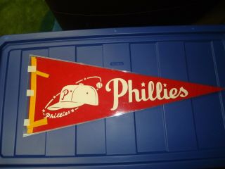 Philadelphia Phillies Pennant Full Size 1950s 60s Red Pennant W/ Flares