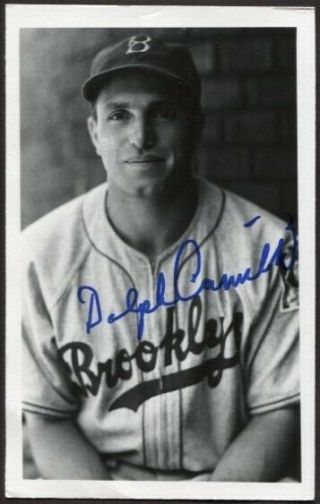 Dolph Camilli Autographed Vintage Brooklyn Dodgers Postcard Size Photo