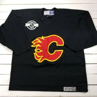 Ccm Center Ice Nhl Calgary Flames Hockey Jersey Mens Large Black Practice