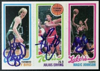 1980 - 1981 Topps Larry Bird/ Julius Erving/ Magic Johnson Signed Basketball Card