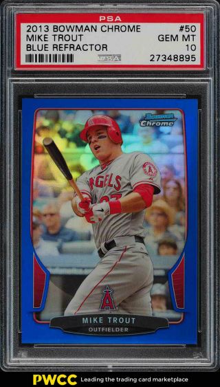 2013 Bowman Chrome Blue Refractor Mike Trout Rookie Rc /250 50 Psa 10 (pwcc)