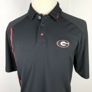 Nike Team University Of Georgia Golf Polo Shirt Medium Black Red Stripe Bulldogs